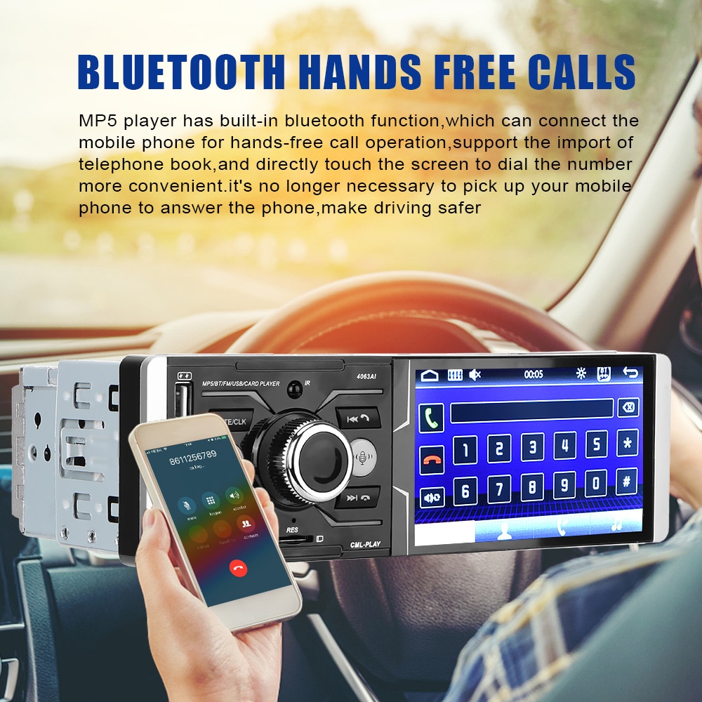 4.1'' Touch Screen Car MP5 Video Player Audio FM Radio Autoradio Multimedia Rear View Display USB Charger Stereo Bluetooth DC12V