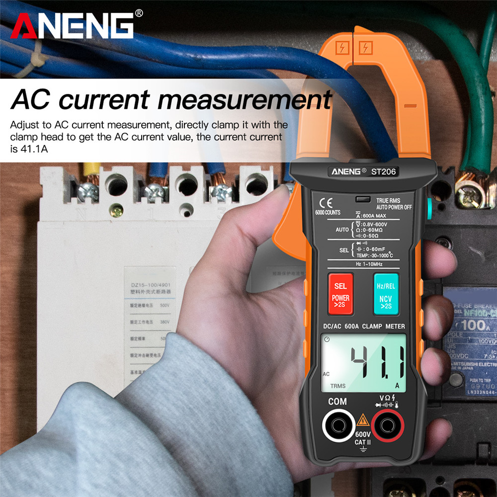 ANENG ST206 Digital Multimeter Clamp Meter 6000 counts True RMS Amp DC/AC Current Clamp measure dc amperimetro tester voltmeter
