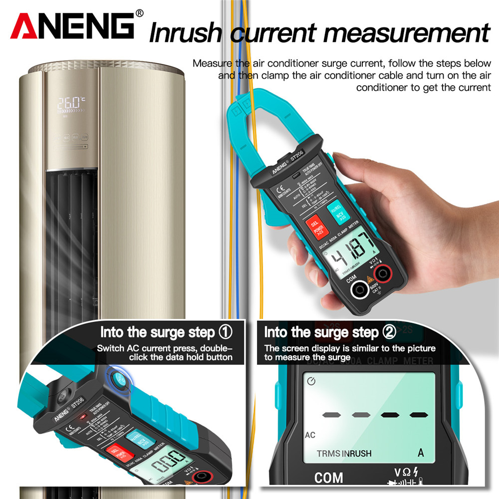 ANENG ST206 Digital Multimeter Clamp Meter 6000 counts True RMS Amp DC/AC Current Clamp measure dc amperimetro tester voltmeter