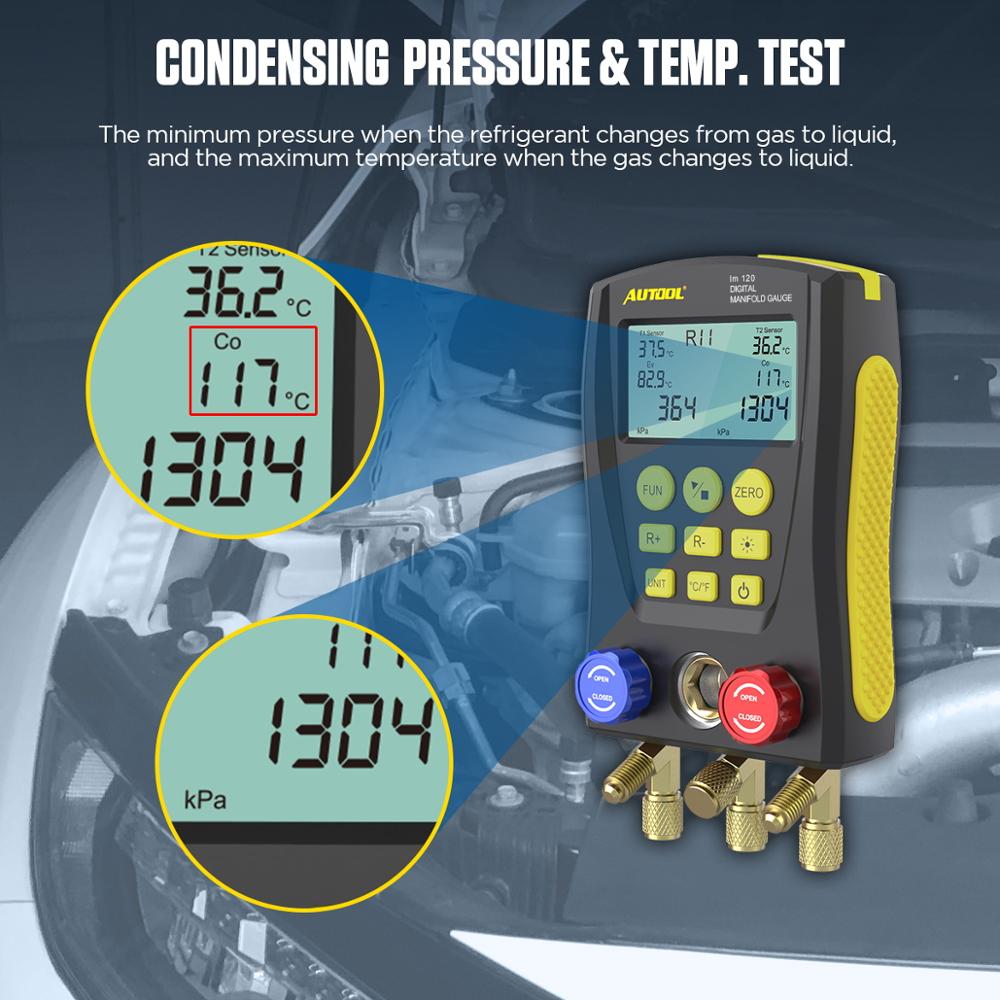 AUTOOL LM120+ Digital Manifold Meter Air Conditioning Vacuum Gauge for Refrigeration HVAC Vacuum Pressure Temperature Tester