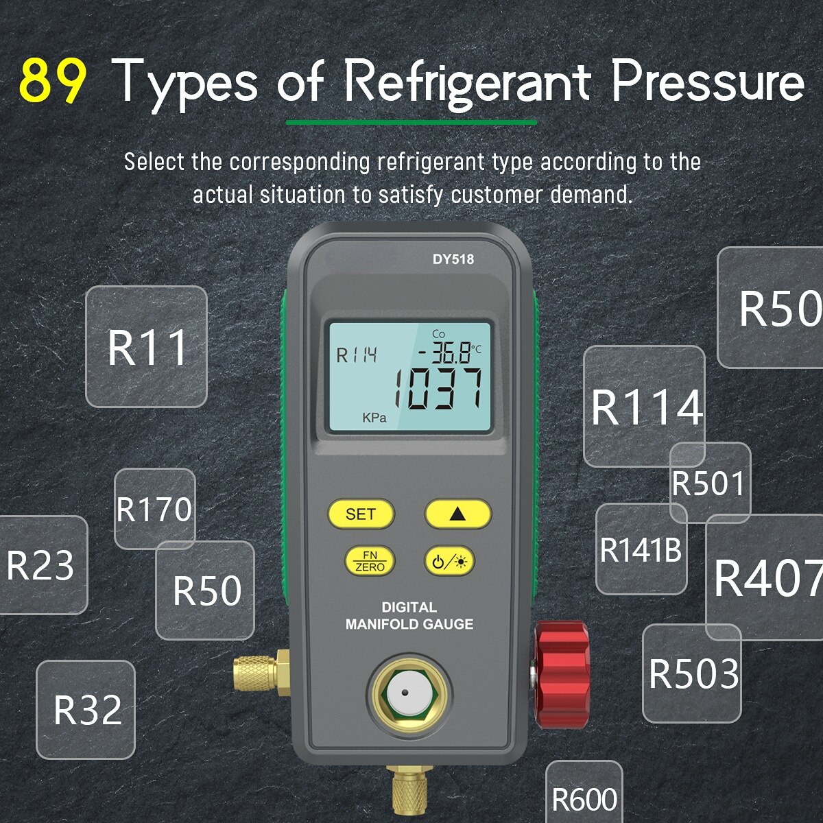 DY518 Refrigeration Pressure Gauge Digital Manifold Meter Vacuum HVAC Meter Pressure Freon Manometer Temperature Tester