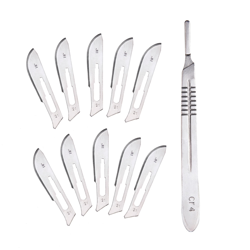10 pc Carbon Steel Surgical Scalpel Blades + Handle Scalpel DIY Cutting Tool PCB Repair Animal Surgical Knife