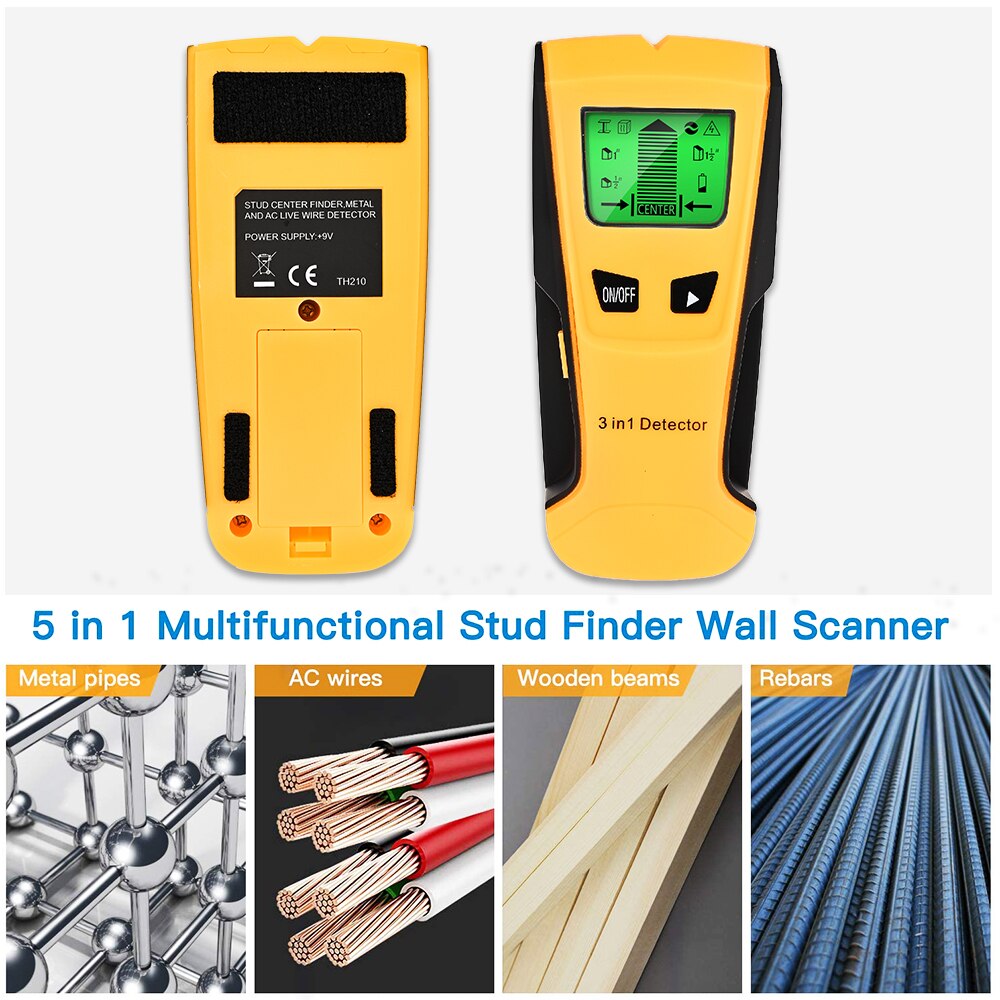 3 In 1 Metal Detector Find Metal Wood Studs AC Voltage Live Wire Detect Wall Scanner Electric Box Finder Wall Detector