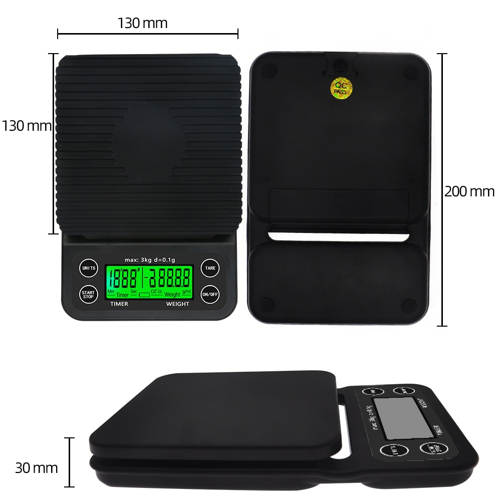 3kg/0.1g Multi-function Drip Coffee Scale With Timer Digital Kitchen Coffee Scale High Precision LCD Electronic Scales