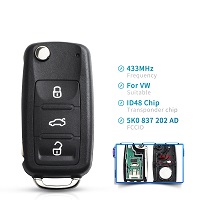 434MHz Car 5K0837202AD Remote Key ID48 Chip For VW Volkswagen Beetle Caddy Eos Golf Jetta Polo Scirocco Tiguan Touran