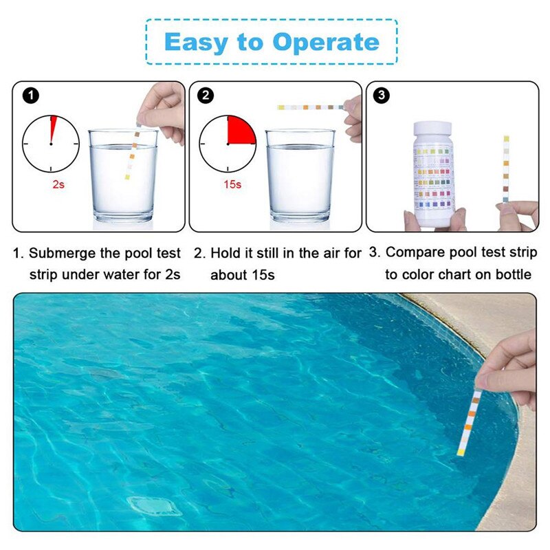 6-In-1 Swimming Pool Test Paper Residual Chlorine PH Value Alkalinity Hardness Cyanuric Acid Spa Test Strip