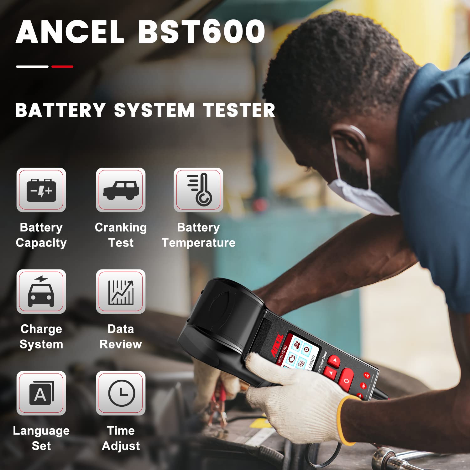 ANCEL BST600 12V/24V Car Battery Tester 100-2000 CCA Battery Load Tester Car System Analyzer Tool for Trucks/Cars/Motorcycles