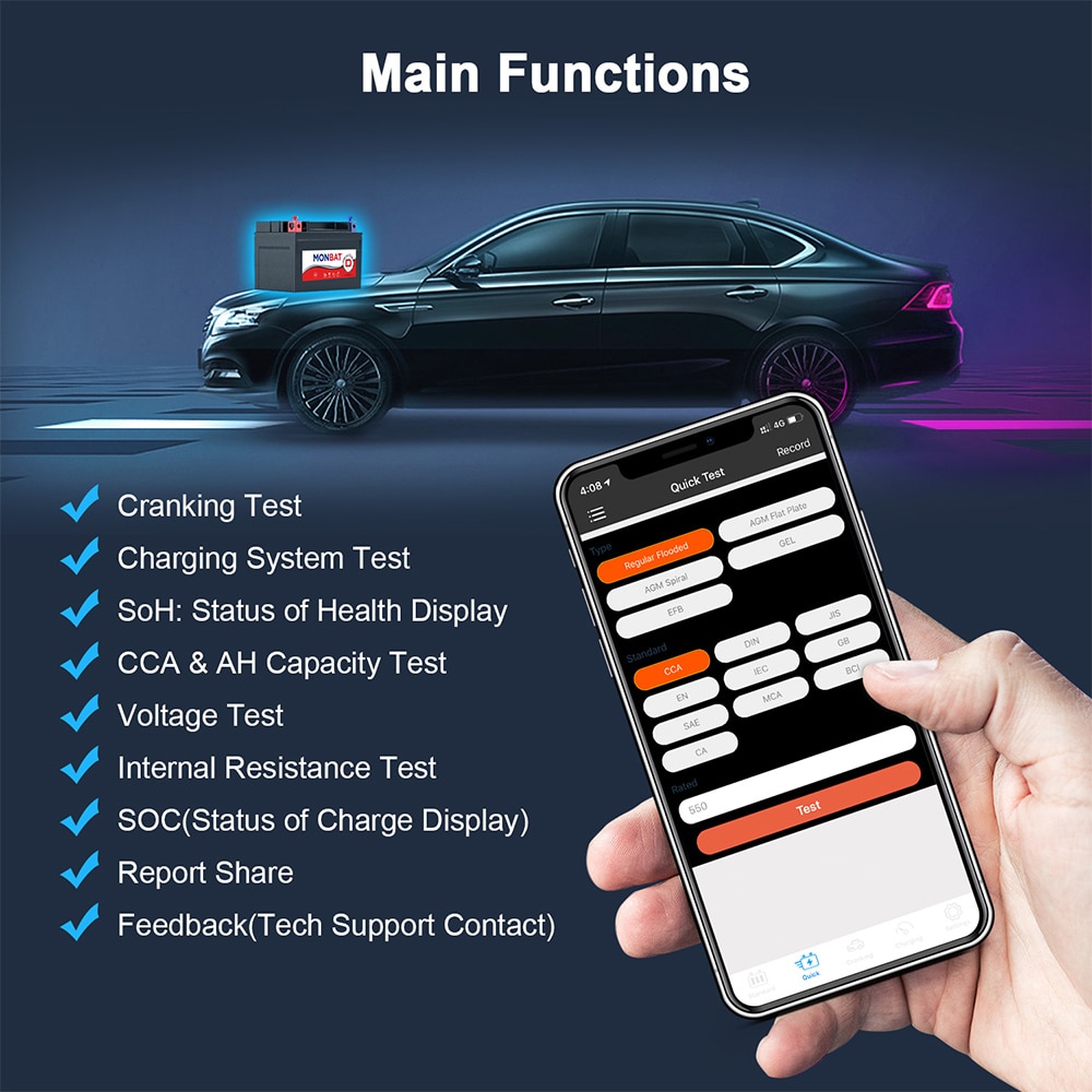 ANCEL BT500 Car Battery Tester 12V  Bluetooth Analyzer Car Electric Circuit Cranking Test Android IOS Battery Charging Tester