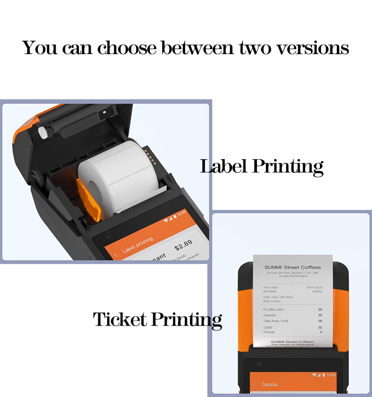 Sunmi V2 Pro V2s Plus PDA 58mm-80mm Android Mobile Handheld POS System Terminal Thermal Printer 4G Wireless Distribution Label