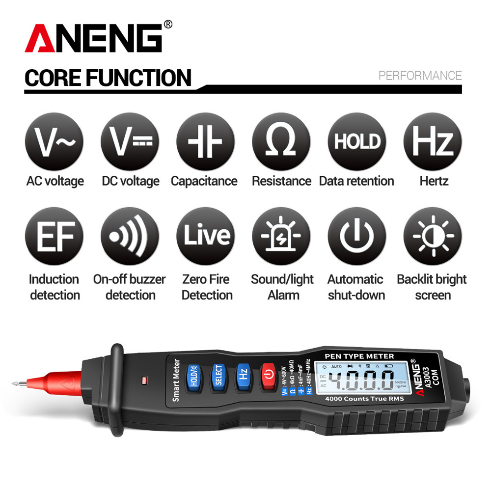 ANENG A3003 Digital Pen Multimeter Professional 4000 Counts Smart Meter with NCV AC/DC Voltage Resistance Capacitance Testers