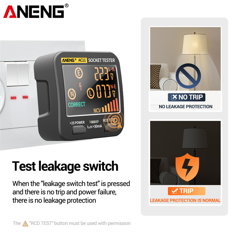ANENG AC11 Digital Smart Socket Tester Voltage Test Socket Detector US/UK/EU/AU Plug Ground Zero Line Phase Check Rcd NCV test