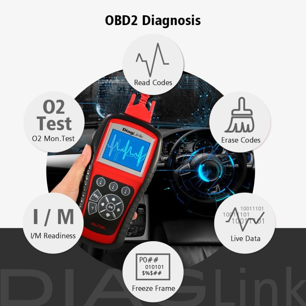 Autel DiagLink Full System OBD2 Scanner Car Diagnostic Tool OBD 2 EOBD Code Reader Engine ABS Airbag Transmission PK MD802 MD805