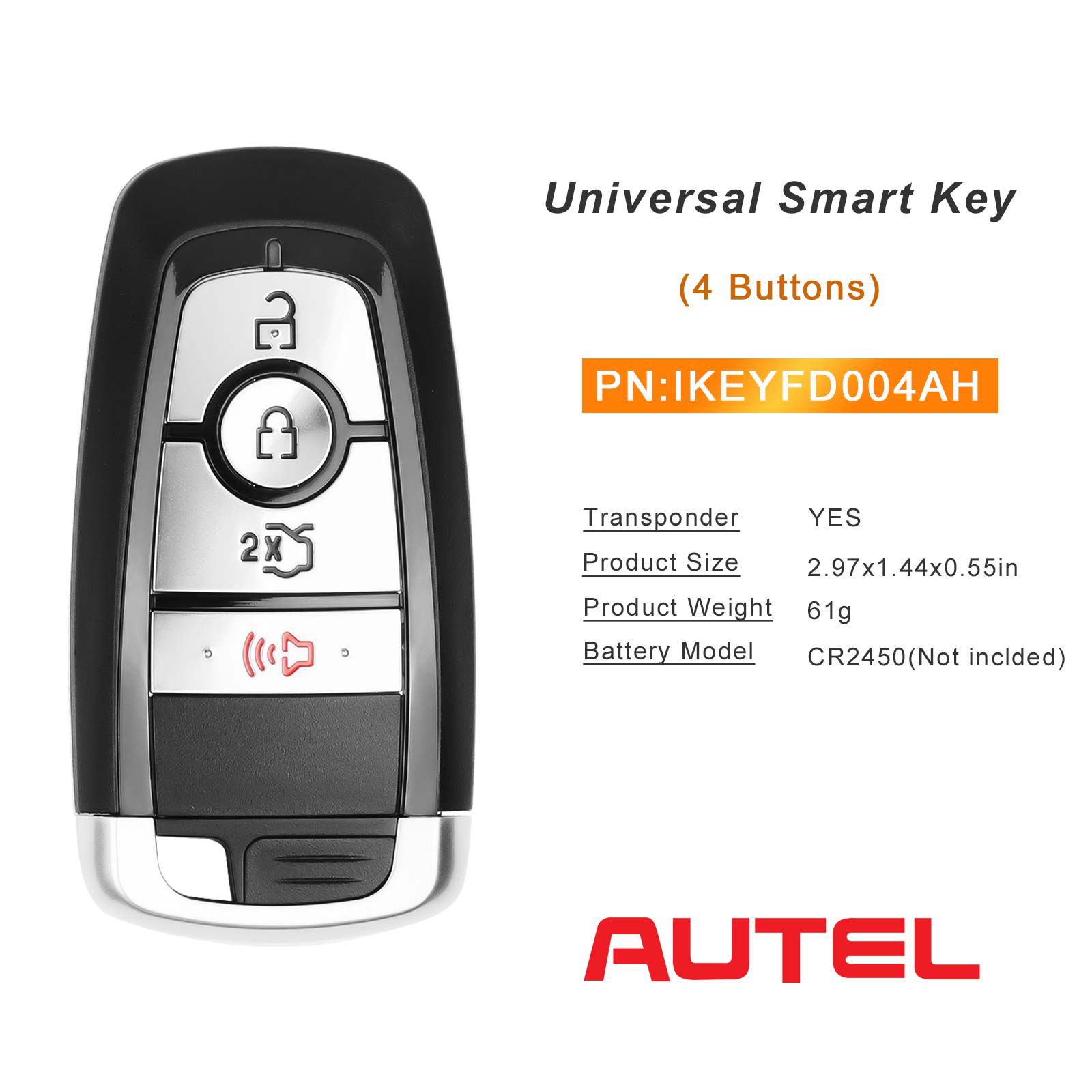 AUTEL IKEYFD004AH 4 Buttons 868/915 MHz Independent Universal Smart Key 5pcs/lot