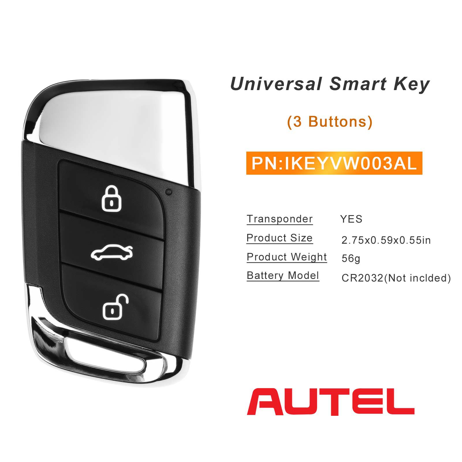 AUTEL IKEYVW003AL 3 Buttons 315/433 MHz Universal Smart Key 5pcs/lot