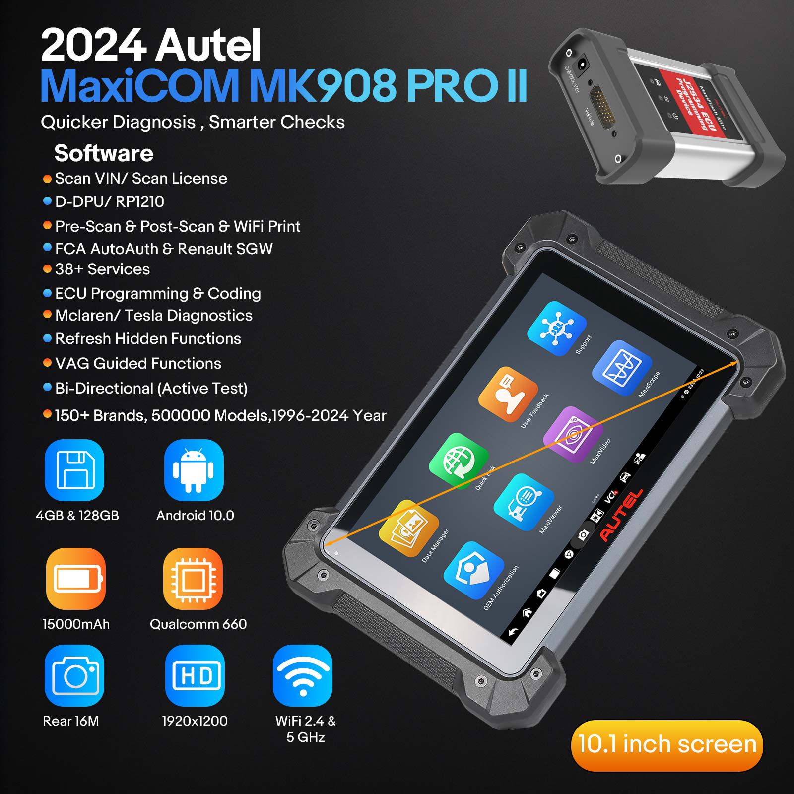 2024 Autel MaxiCOM MK908 PRO II Automotive Diagnostic Tablet Support Scan VIN and Pre&Post Scan