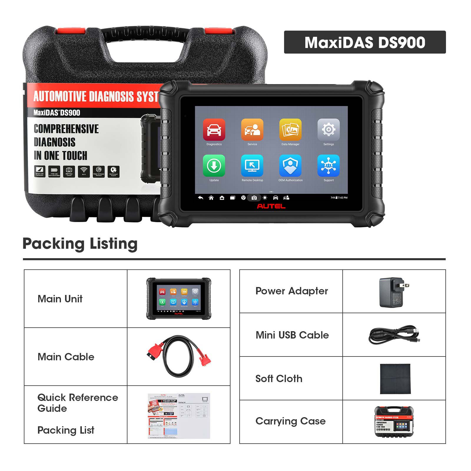 AUTEL MaxiDAS DS900 Diagnostic Scanne Support ECU Coding Pre & Post Scan Scan VIN DoIP CAN FD Protocol WIFI Print Upgraded Ver. Of DS808 DS808K