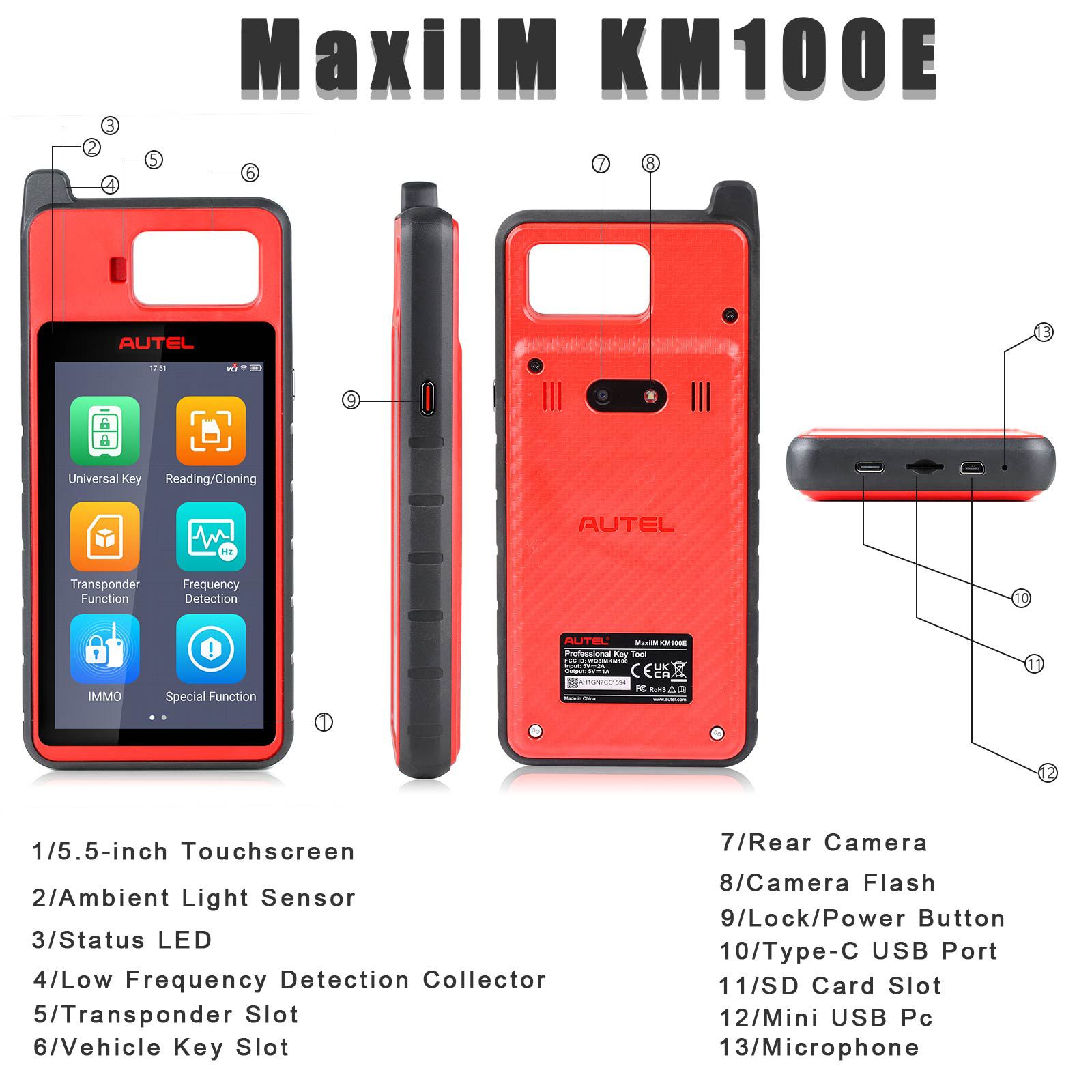 Autel MaxiIM KM100 KM100E Universal Key Generator Plus 5pcs Autel Razor Style Universal Key Compatible with 700+ Car Makes