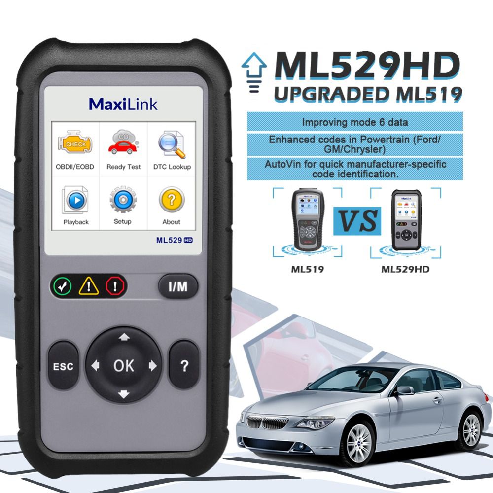 Autel ML529HD OBD2 Scan Tool Upgraded ML519 with Enhanced Mode 6/One-Key Ready Test for Heavy-Duty J1939 & J1708 with AutoVIN/Online Update/Print Data