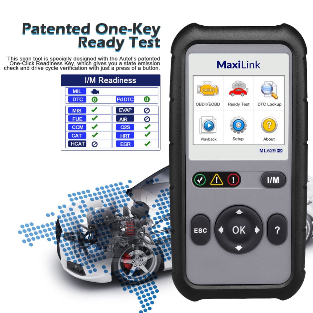 Autel ML529HD OBD2 Scan Tool Upgraded ML519 with Enhanced Mode 6/One-Key Ready Test for Heavy-Duty J1939 & J1708 with AutoVIN/Online Update/Print Data