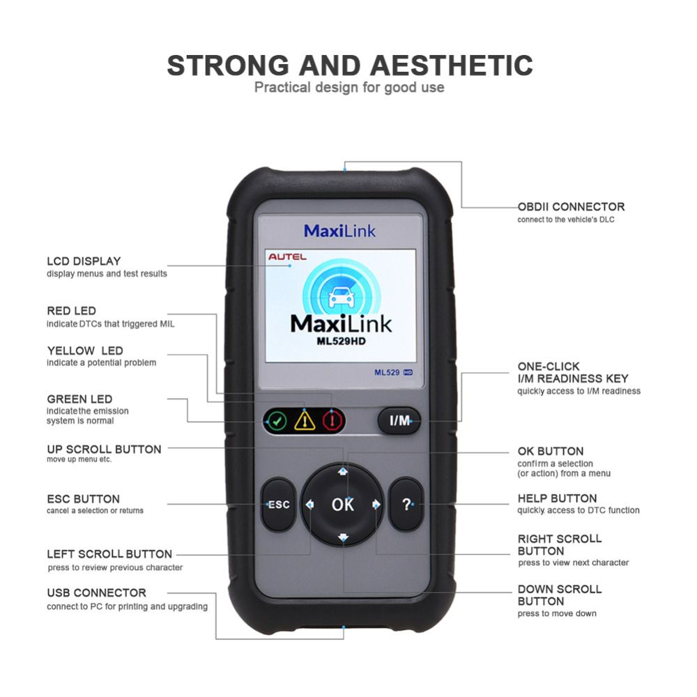 Autel MaxiLink ML529HD Scan Tool Diagnostic Tool Full OBD2 Car Scanner Auto Scan Tool Heavy Duty Vehicle Code Reader ML529+ HD