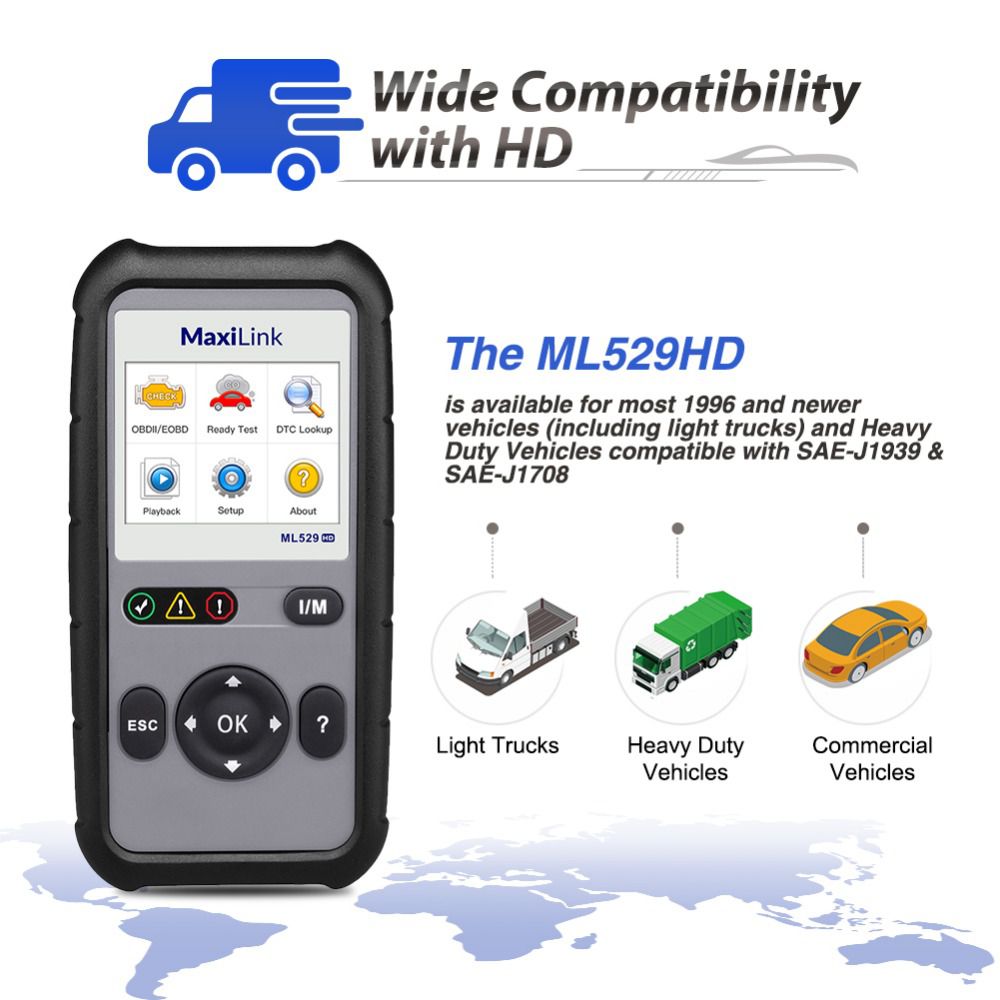 Autel ML529HD OBD2 Scan Tool Upgraded ML519 with Enhanced Mode 6/One-Key Ready Test for Heavy-Duty J1939 & J1708 with AutoVIN/Online Update/Print Data