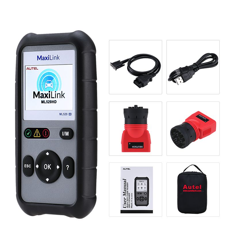 Autel ML529HD OBD2 Scan Tool Upgraded ML519 with Enhanced Mode 6/One-Key Ready Test for Heavy-Duty J1939 & J1708 with AutoVIN/Online Update/Print Data