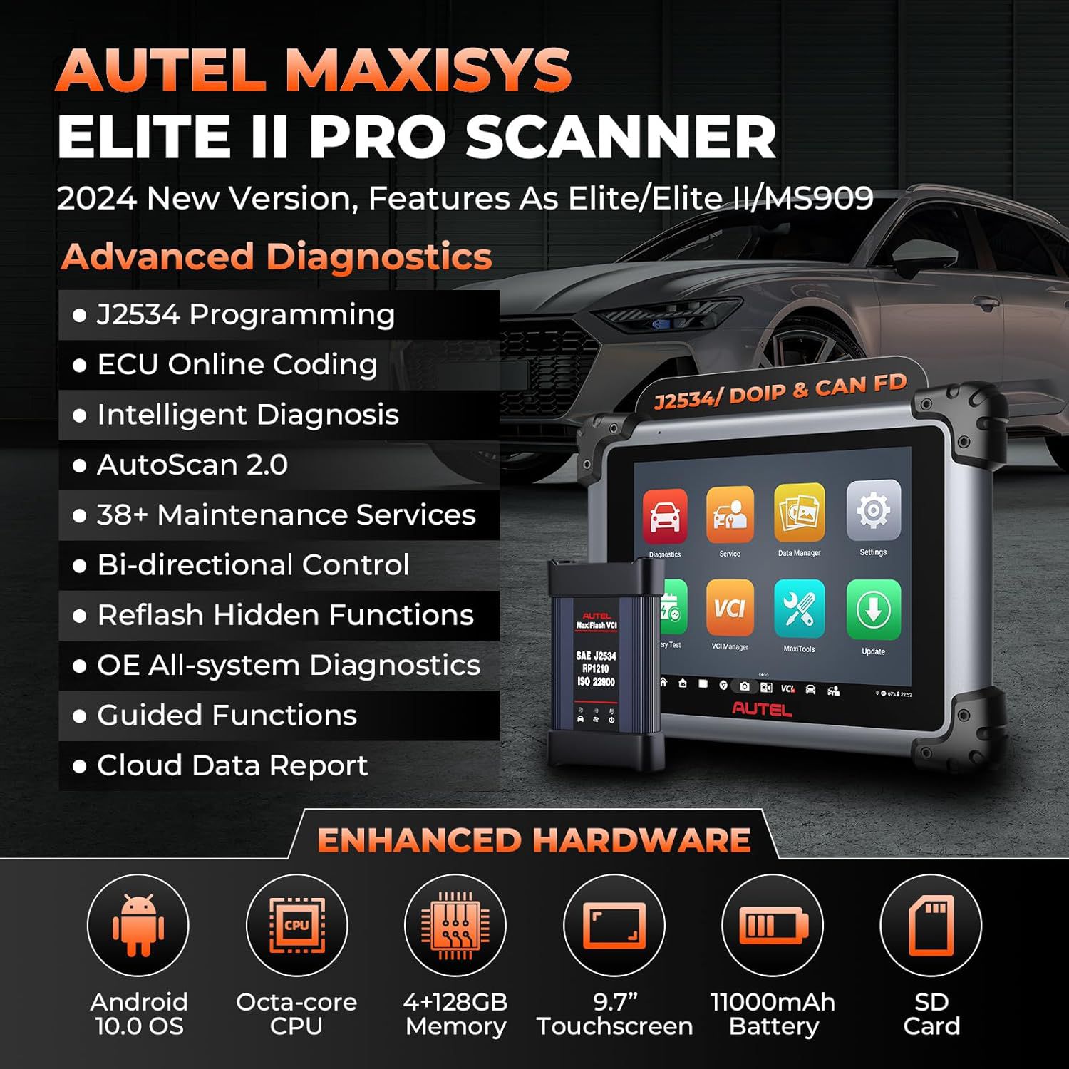 2024 Autel MaxiSys Elite II Pro Intelligent Diagnosis & AutoScan 2.0 with J2534 ECU Programming Coding, 38+service New Version of MS909/ MS919/ Ultra