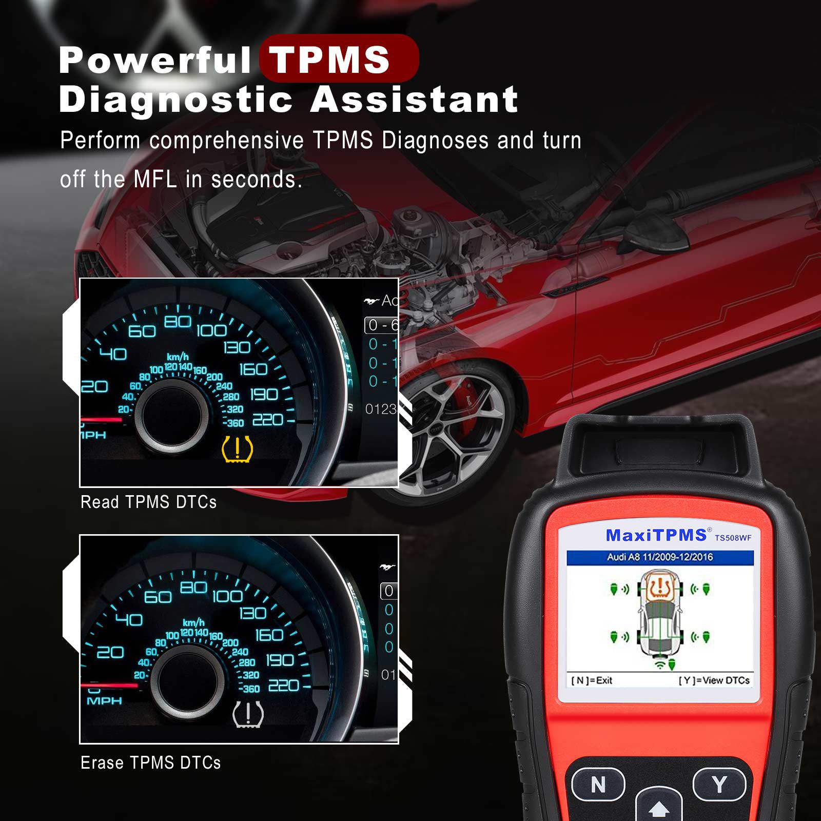 Autel MaxiTPMS TS508WF TPMS Programming Tool MX-Sersors 315/433MHz, Relearn/Activate All Sensors, Read/Clear DTCs, TPMS Reset, Support Lifetime