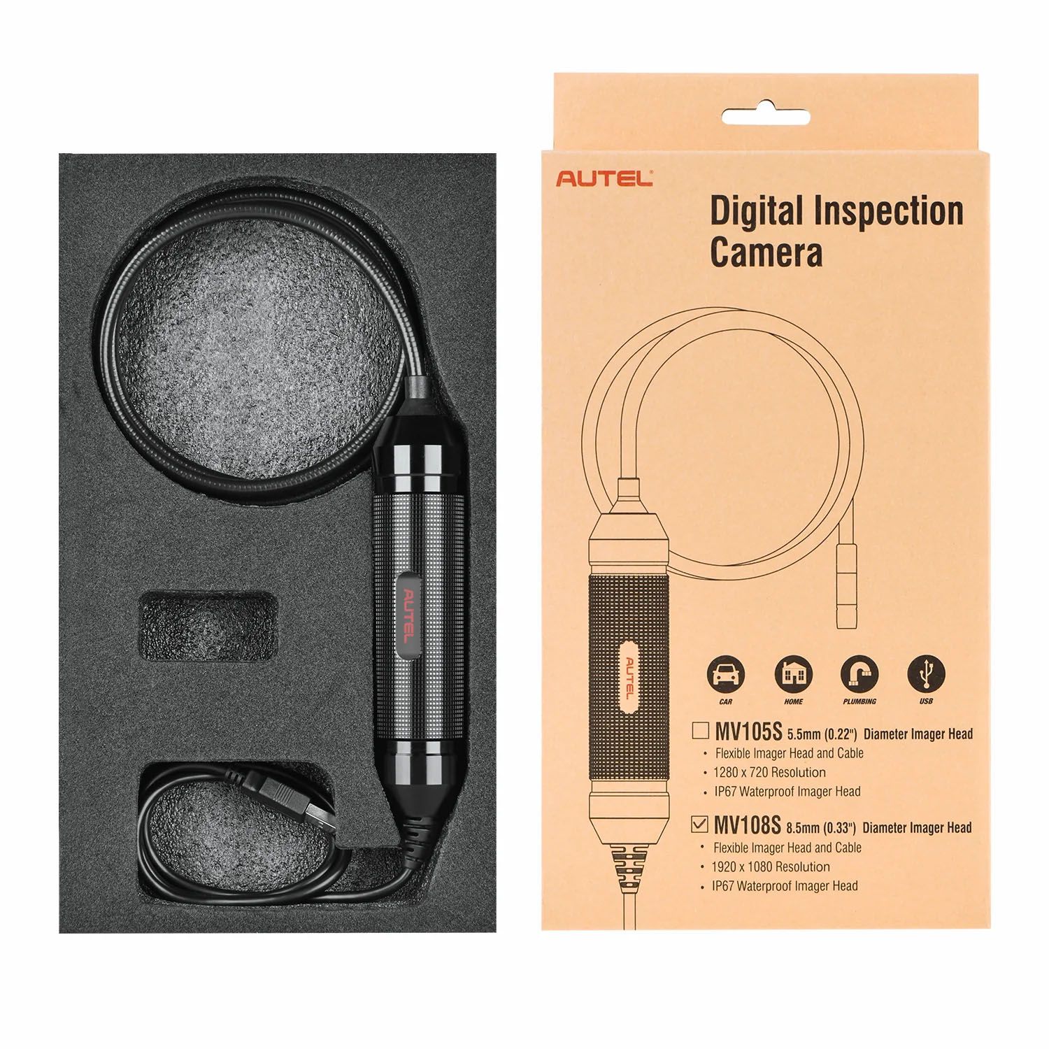 Original Autel MaxiVideo MV108S 8.5mm Digital Inspection Camera for MaxiSys Tablet Kit