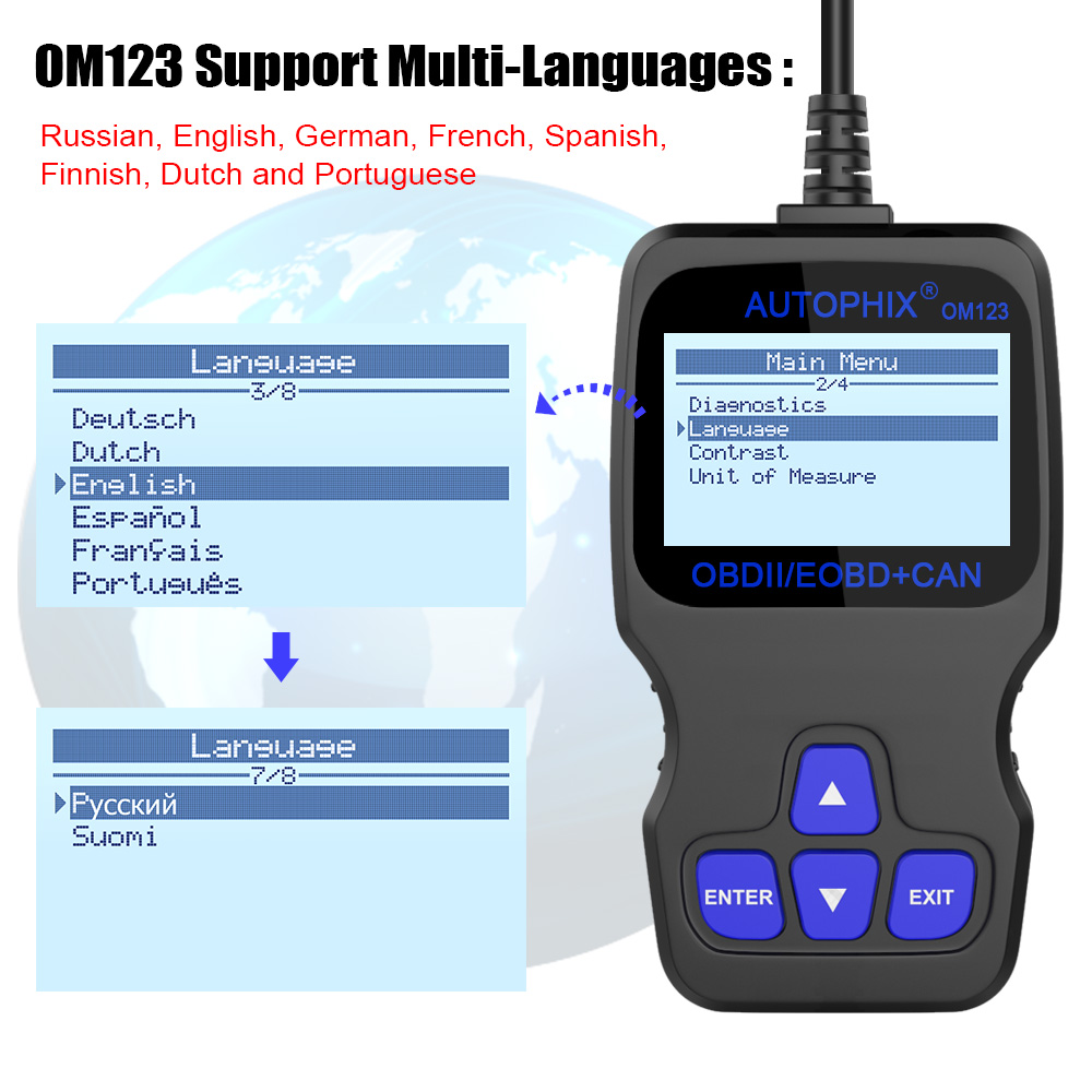 Autophix OM123 OBD2 Scanner OBD 2 Car Diagnostic Tool  Automotive Scanner ODB Code Reader Auto Scan Tools PK ELM327 CR3001 AD10