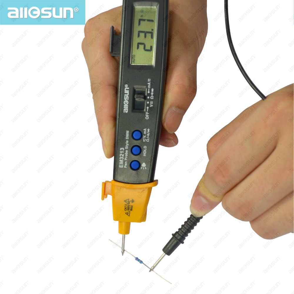 AutoRange Pen Style Digital Multimeter DMM AC DC Volt Amp Ohm Integrated Automotive Tester Resistance Continuity ALL SUN EM3213