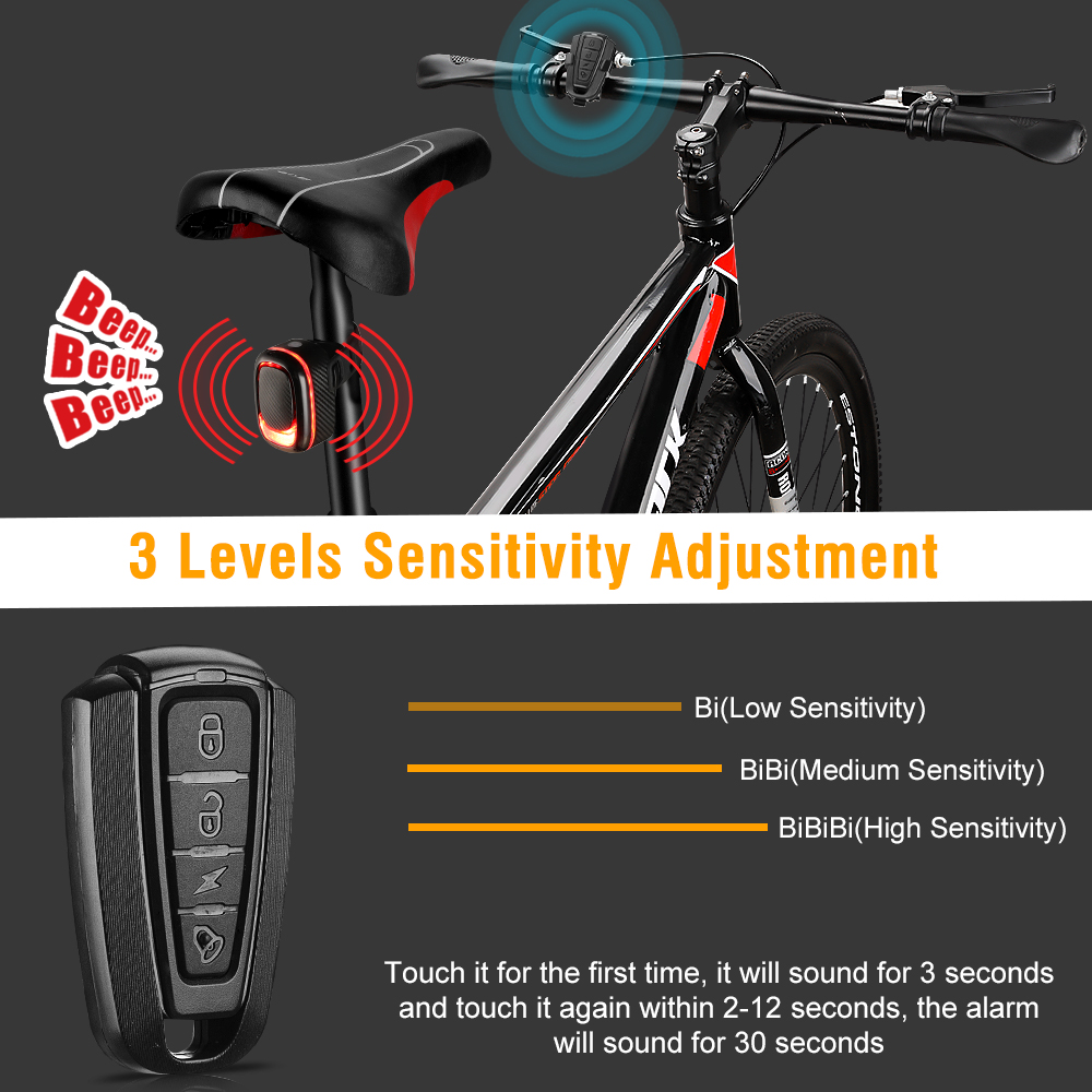 Bicycle Taillight Burglar Alarm A5 Smart Auto Brake Sensing Light USB Charging Remote Control Waterproof Moto Alarm