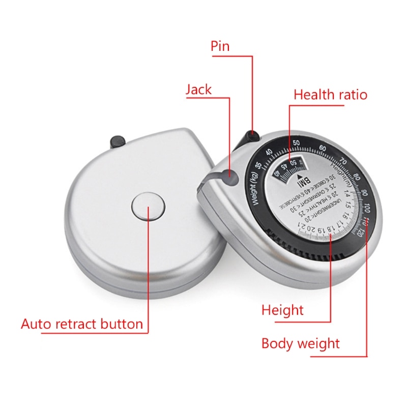 Body Mass Measuring Tape Measure 150cm BMI Calculator - Fitness Weight Loss Muscle Fat Test - Push-Button Retract