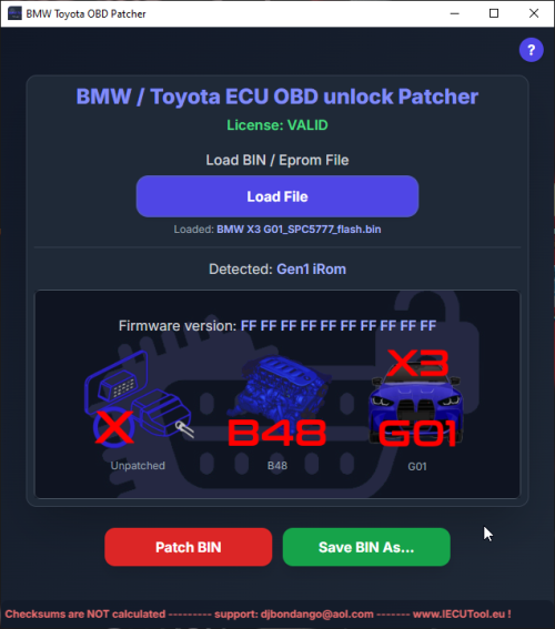 BMW DME Bench Unlock Software for GEN1 GEN2 S55 S58 B46 B48 B58 F & G Series and Toyota Supra A90 for foxflash, padflash,Kt200 User