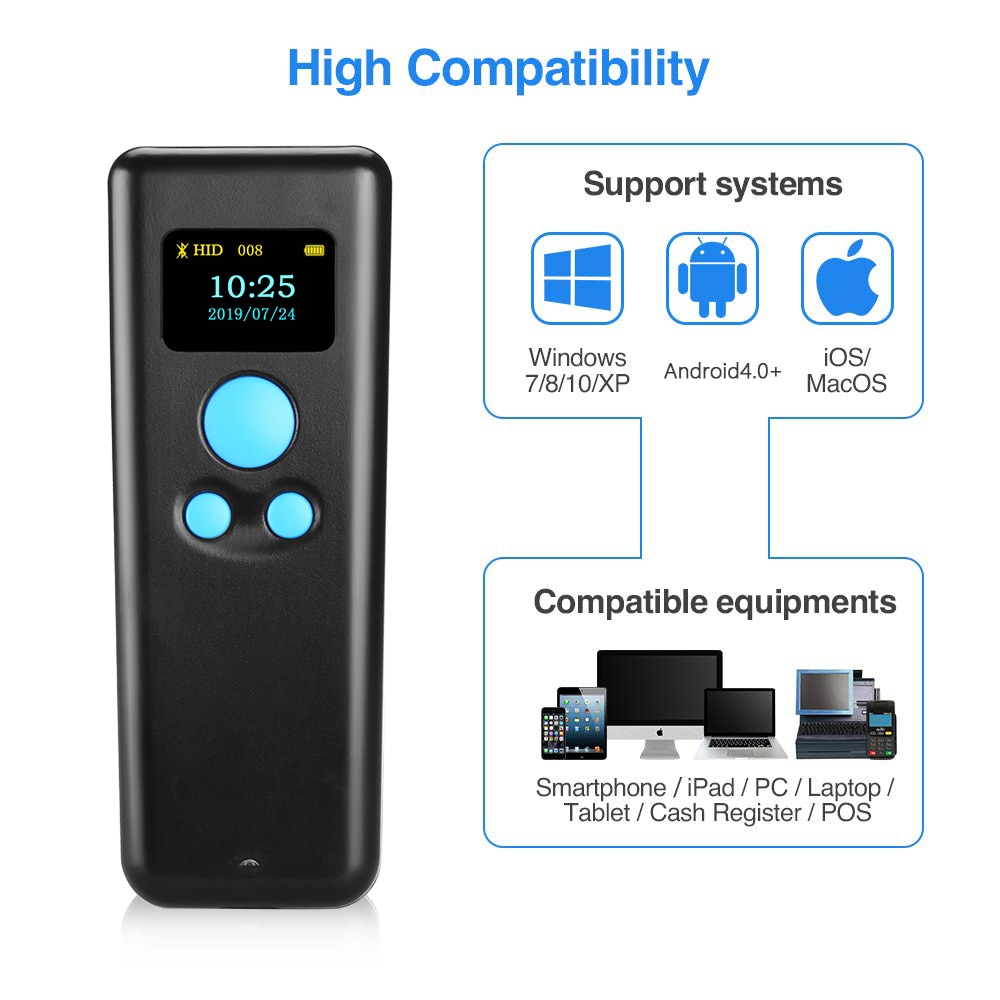 BT55 Portable 1d high speed handheld bluetooth barcode 3 in 1scanner gun compatible with various apps and computer