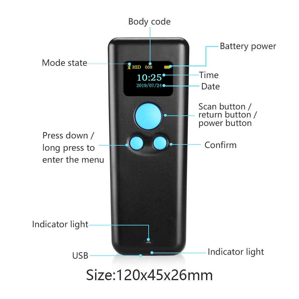 BT55 Portable 1d high speed handheld bluetooth barcode 3 in 1scanner gun compatible with various apps and computer