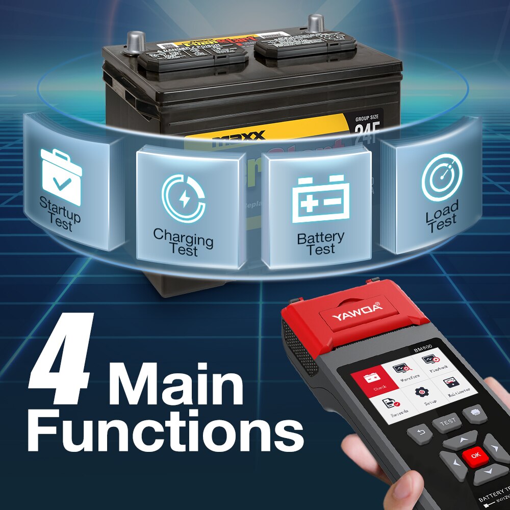 YAWOA BM800 Professional Car Battery System Diagnostic Tool 6V 12V 24V Digital Battery Tester Analyzer with Printer PK BT760