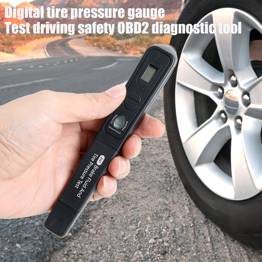2 in 1 Universal Car Brake Fluid Tester Tire Pressure Gauge Digital Quality Check Pen Vehicle Testing Tool  for Automobile