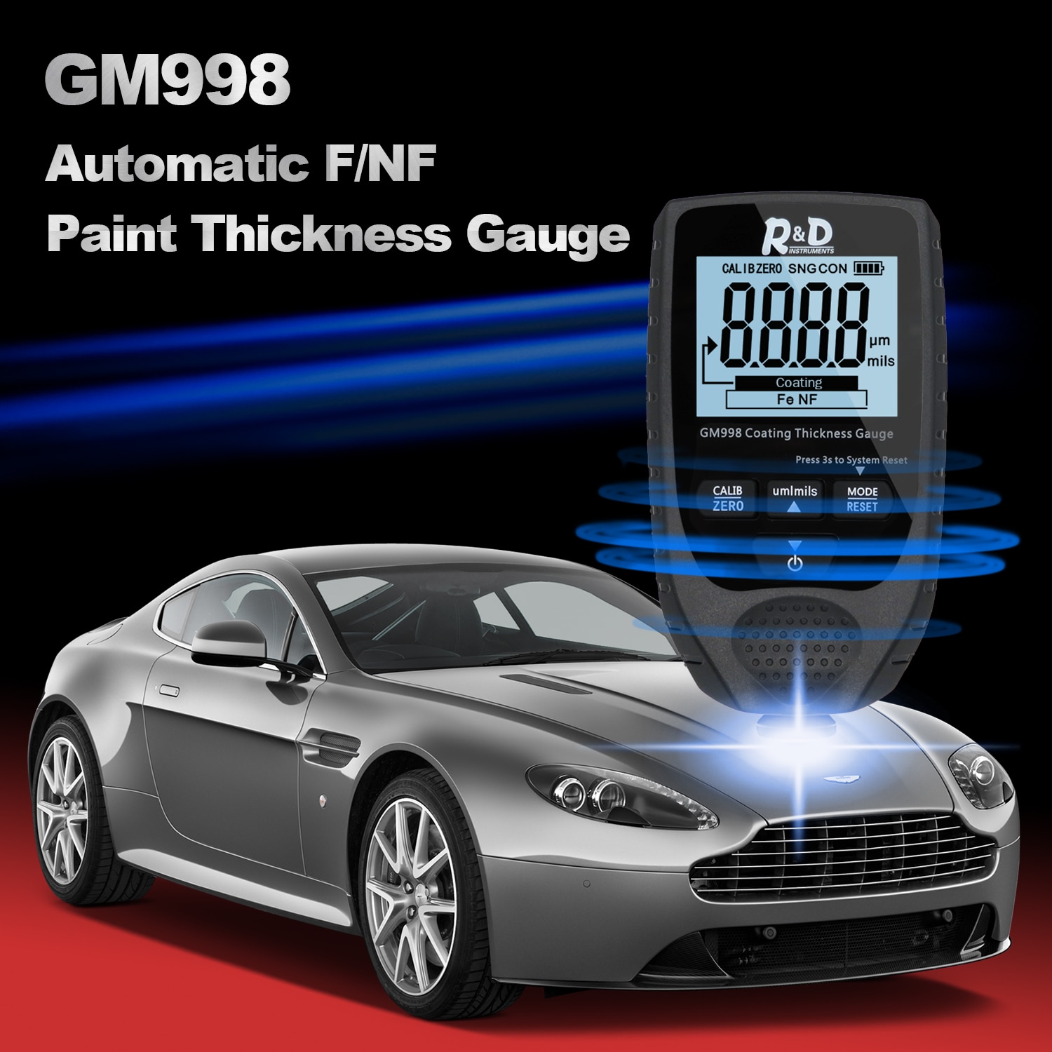 GM998 Car Paint Coating Thickness Gauge electroplate metal coating thickness tester meter 0-1500um Fe & NFe probe