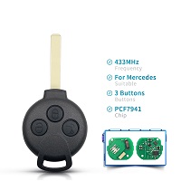 Car Remote Key 433Mhz ID46 Chip Fit 3 Buttons For Mercedes-Benz Smart Smart Fortwo 451 2007 2008 2009 2010 2011 2012 2013