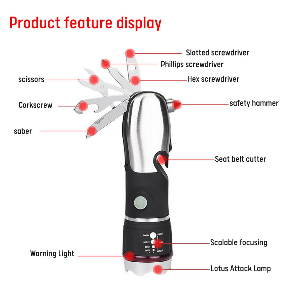 Car Window Glass Breaker Multifunction Portable Flashlight Seat Belt Cutter Safety Hammer Escape Hammer Cutting Knife Hand Tool