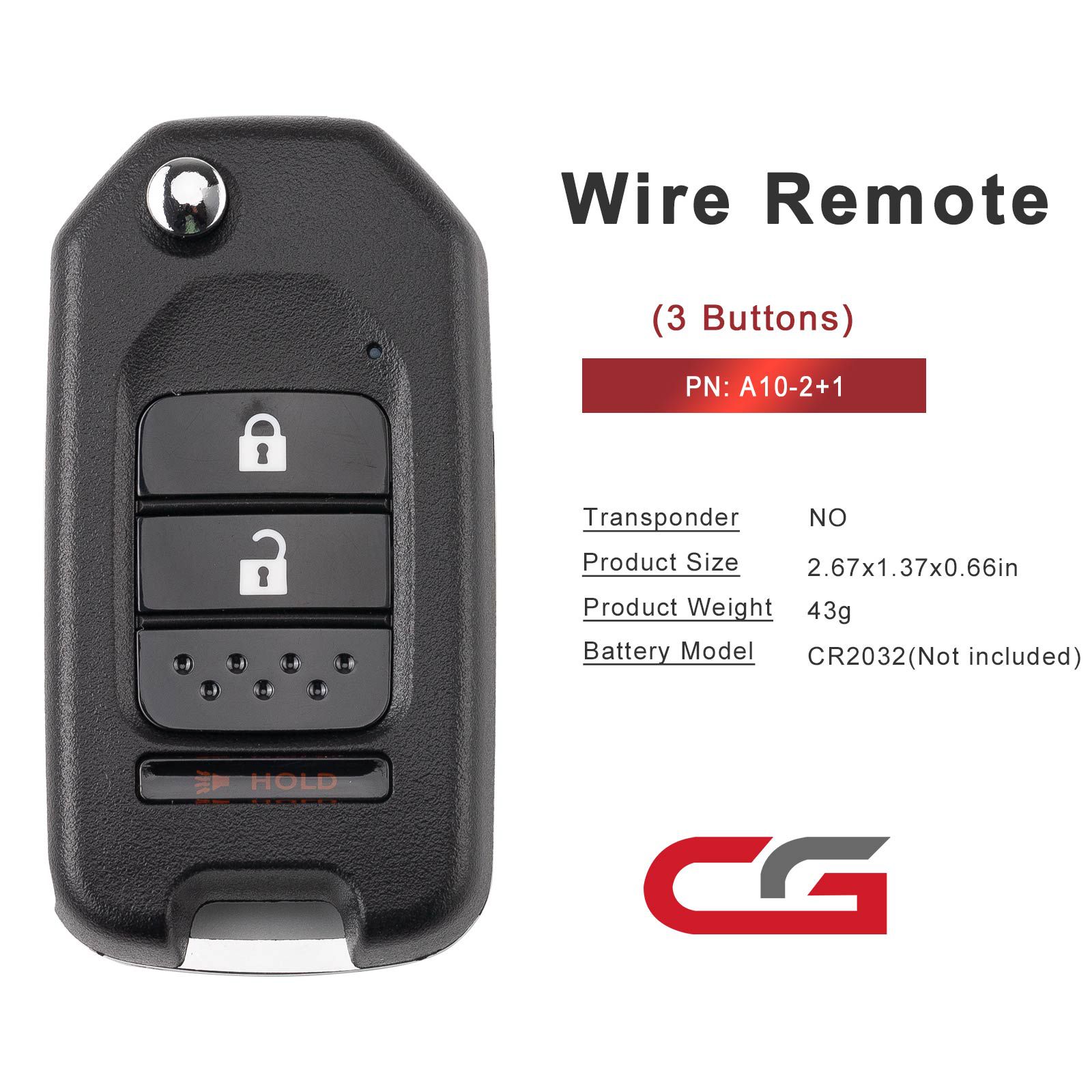 CG A10-2+1 HON.D Style(Flip-2+1BTN) 3 Buttons Wire Remote Used with CGDI K2 Remote Key Programmer 5pcs/lot