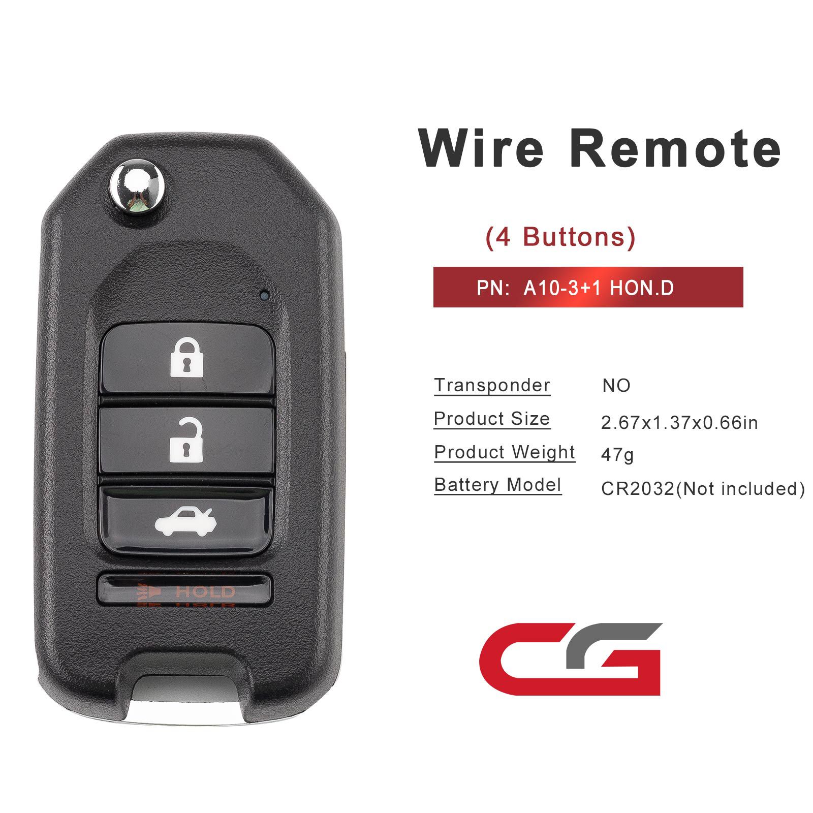 CG A10-3+1 HON.D Style(Flip-3+1BTN) 4 Buttons Wire Remote Used with CGDI K2 Key Programmer 5pcs/lot