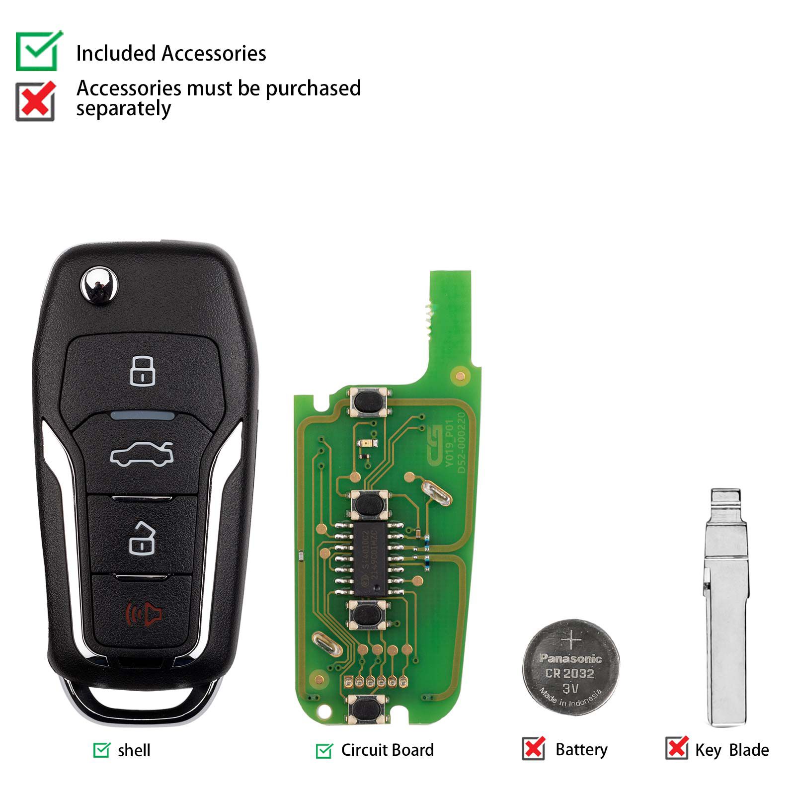 CG A12-3+1 FOR.D Style(Flip-4BTN-Unmovable Key Ring) 4 Buttons Wire Remote Used with CGDI K2 Key Programmer 5pcs/lot