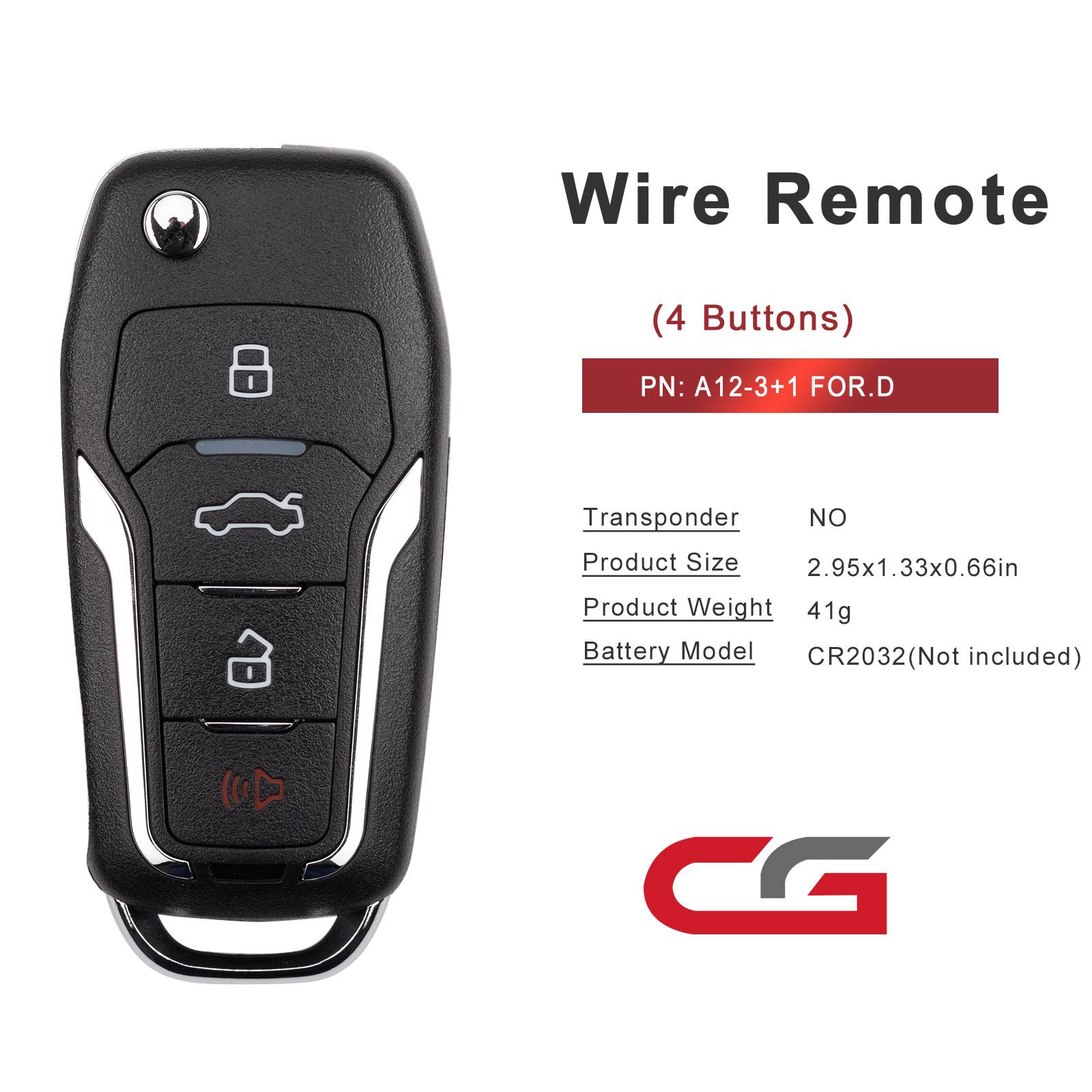 CG A12-3+1 FOR.D Style(Flip-4BTN-Unmovable Key Ring) 4 Buttons Wire Remote Used with CGDI K2 Key Programmer 5pcs/lot