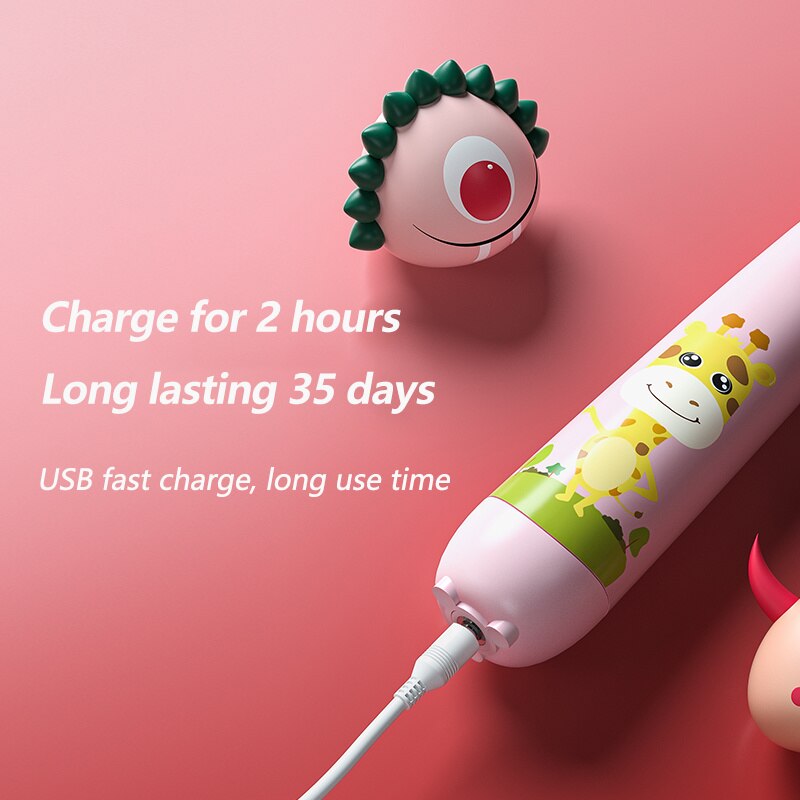 Children Electric Sonic Toothbrush for 3-12 Ages Kids Toothbrush Smart Timer + Soft Bristle 4 Replacement Brush Heads