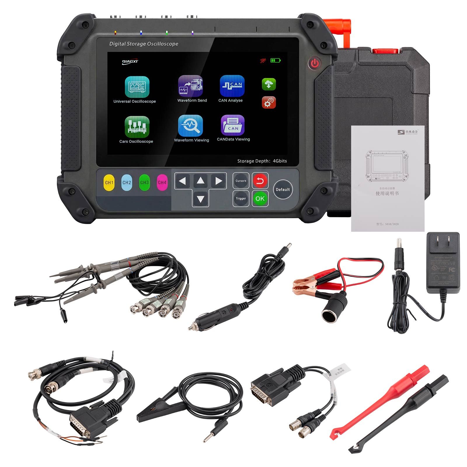 DIAGXT T80 Universal Oscilloscope & Automotive Oscilloscope, Store, Parse, Modify, Send CAN Bus Data, Beginner-friendly with 4G Memory