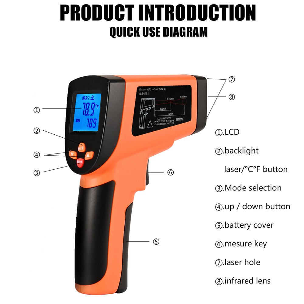 DT8013 DT8550 Digital Infrared Thermometer -50~1600C Laser Temperature Meter Non-contact Pyrometer Imager Hygrometer IR Termometro Thermometer