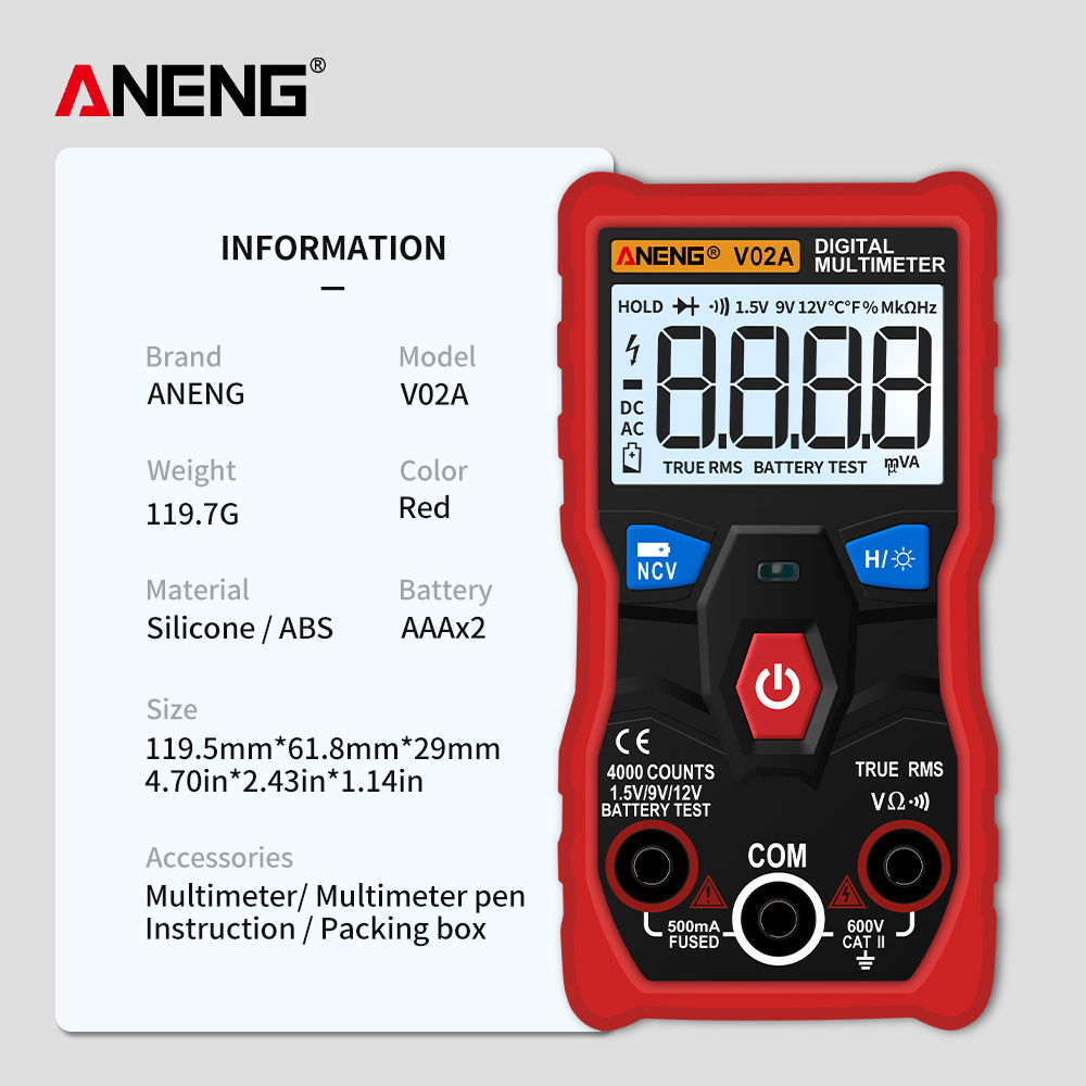 ANENG V02A Measurement Digital Multimeter Counts Digital Multimeter Profesional Capacitor Tester EsrMeter Richmeters Testers