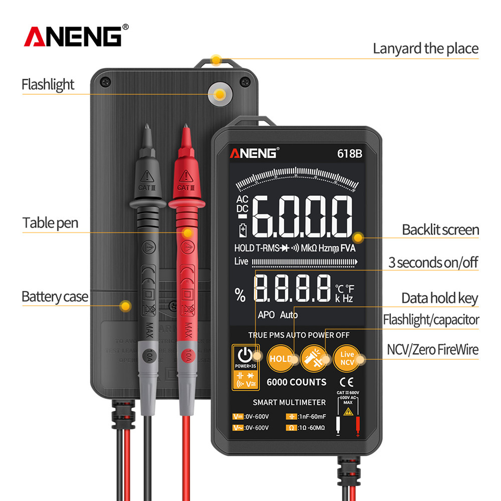 ANENG 618B Digital Multimeter Touch DC/AC Professional Analog Tester True RMS Multimetro Transistor Capacitor NCV Testers Meter